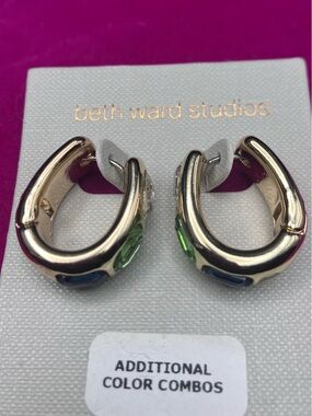 Vintage Beth Ward Studios-Tone Huggie Hoop Earrings with Blue & Green Accents